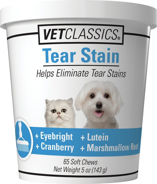 VetClassics Tear Stain Soft Chews Dog and Cat Supplement， 65 count