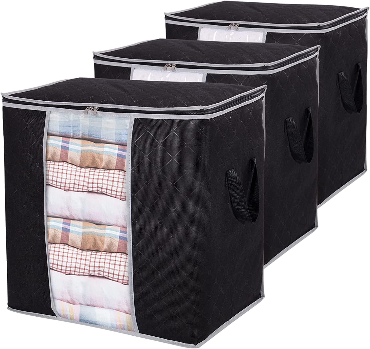 Lifewit Clothes Storage Bag 90L Large Capacity Organizer for Bedroom Storage Foldable, 3 Pack, Black