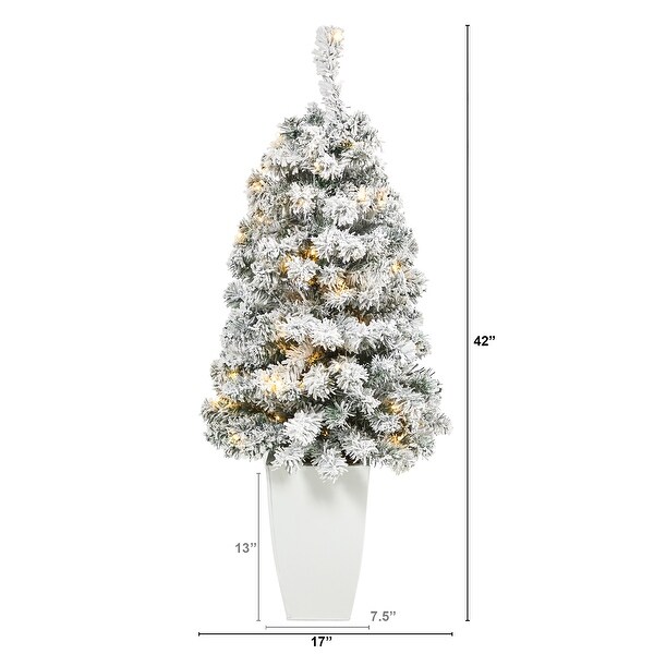 3.5' Flocked Artificial Christmas Tree with 50 Clear LED in Planter