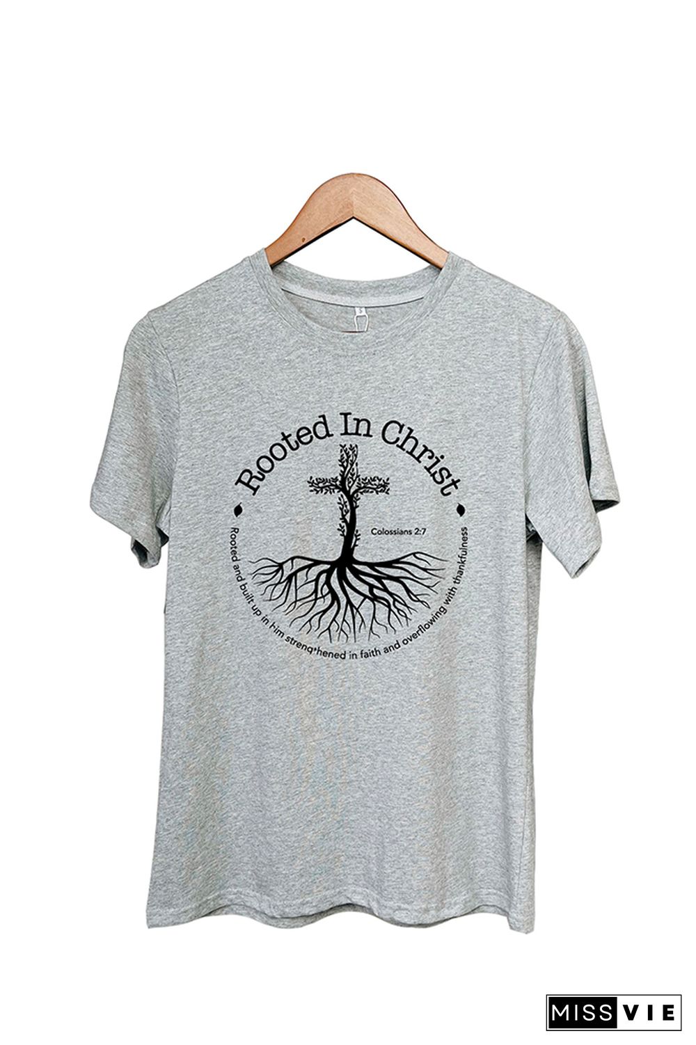 Rooted In Christ Bible Verse Colossians 27 Short Sleeve Graphic Tee Wholesale