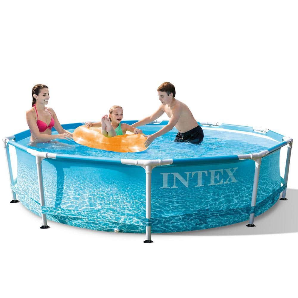 Intex 10 ft. x 30 in. Metal Frame Beachside Swimming Pool with Pump and Canopy 28207EH + 28054E