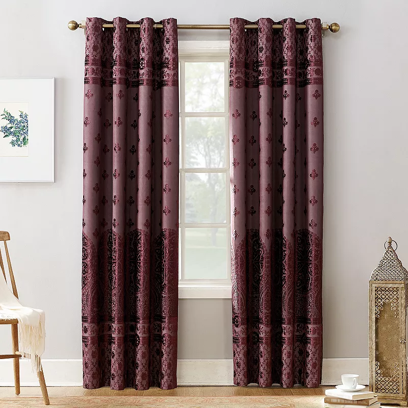 Sun Zero Elidah 100% Blackout Thermal Medallion Velvet Grommet Curtain Panel