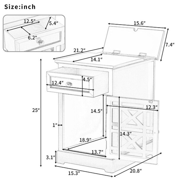 25 in. Beige Rectangle Wood End Table with Storage Area