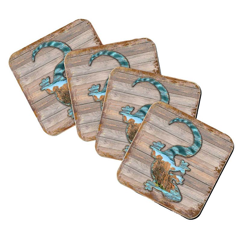 Gecko Wooden Cork Coasters Gift Set of 4 by Nature Wonders