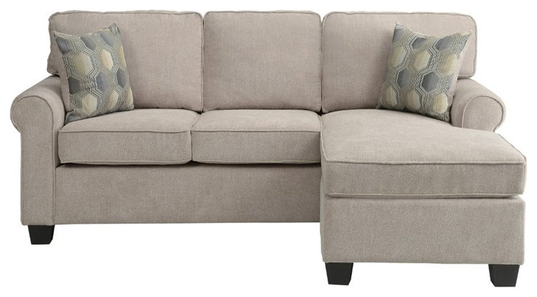 Lexicon Clumber Wood Reversible Sofa with Chaise in Sand   Transitional   Sectional Sofas   by Homesquare  Houzz