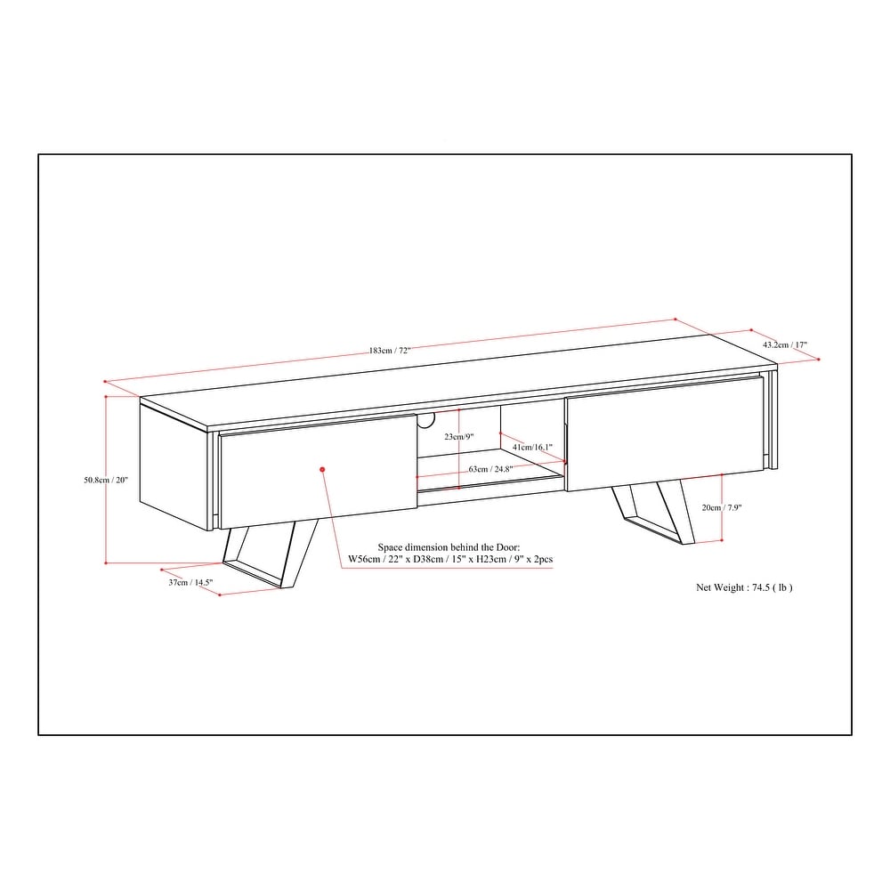 WYNDENHALL Mitchell SOLID WOOD 72 inch Wide Modern Industrial TV Media Stand For TVs up to 80 inches