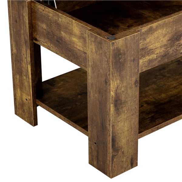 Modern Wood Lift Top Coffee Table with Hidden Compartment and Lower Shelf, Rustic Brown