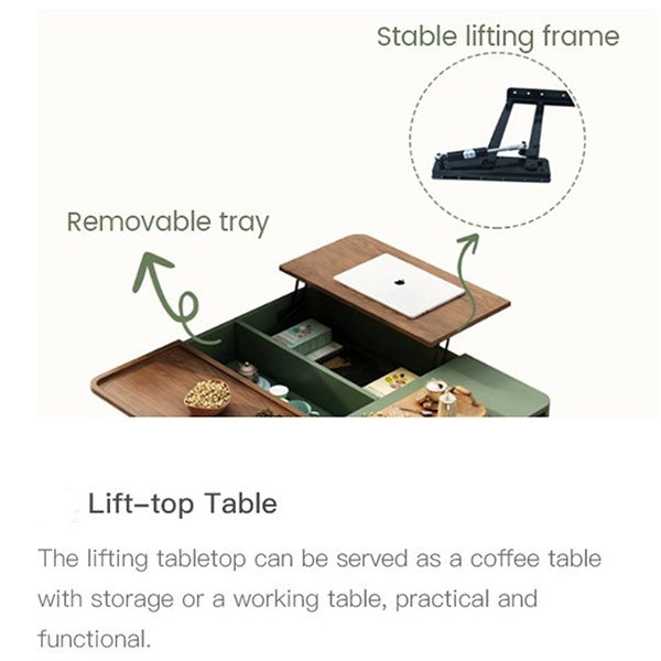 Lift-top Nesting Coffee Table Set with Drawer， Tempered Glass Top