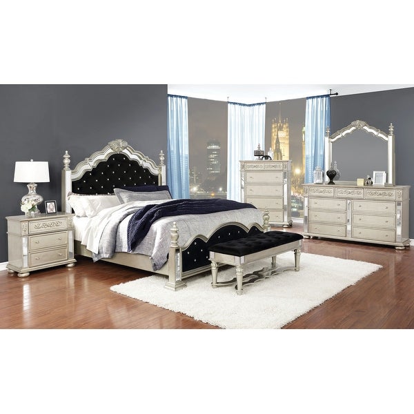 Louisville Metallic Platinum 4-piece Panel Bedroom Set - - 34936309