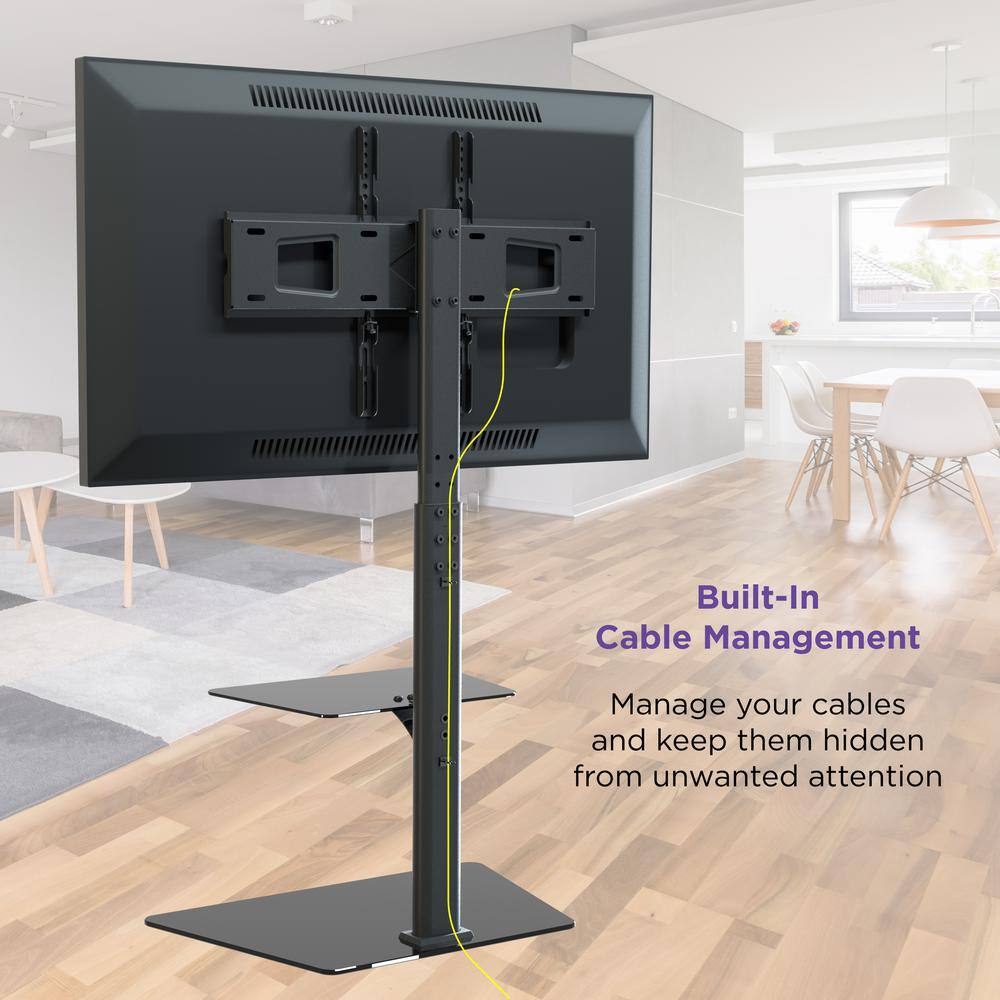 ProMounts Heavy Duty Swivel Floor Stand Mount with Shelves For 37-70 in. TV's up to 88lbs. with Sleek Glass Base and 35 Swivel AFMSS6402