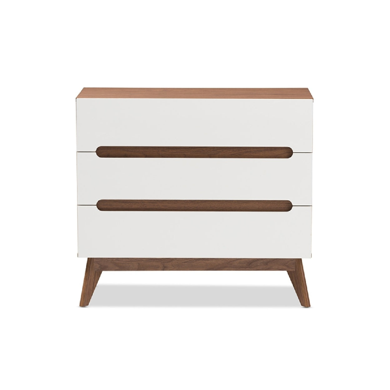 Baxton Studio Calypso Mid-Century Modern White and Walnut Wood 3-Drawer Storage Chest