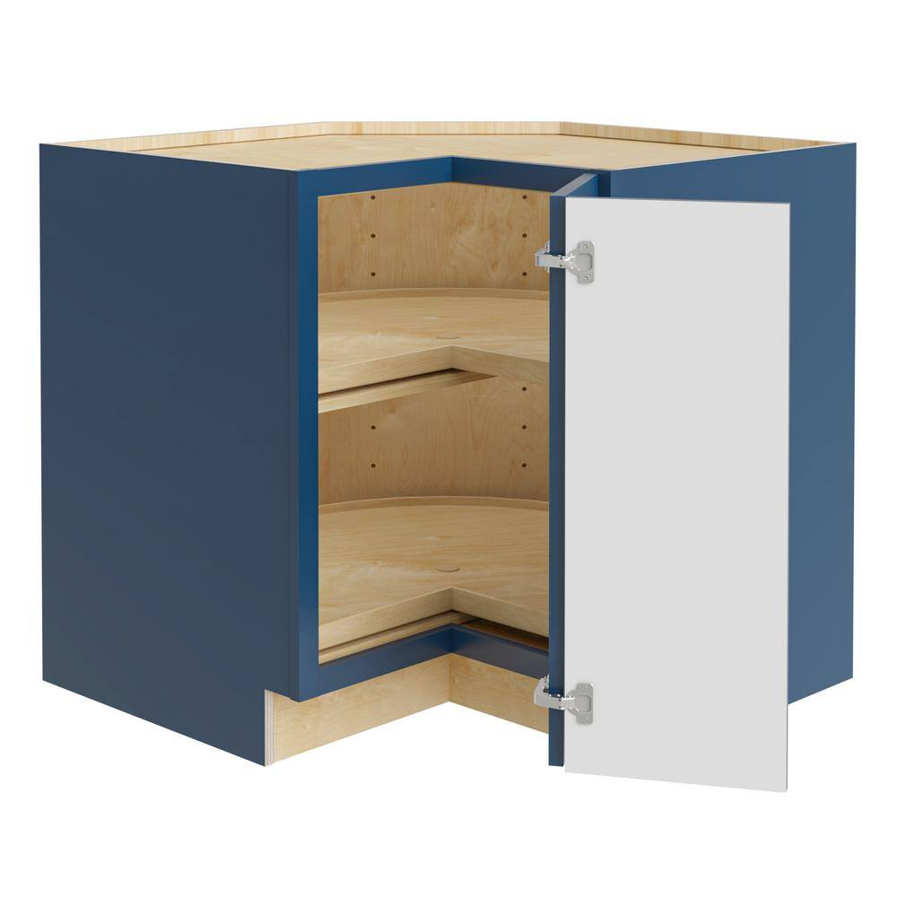 Home Decorators Collection Washington Vessel Blue Plywood Shaker Stock Assembled Corner Kitchen Cabinet Lazy Susan Right 33 in. x 34.5 in. x 24 in. EZR33SSR-WVB