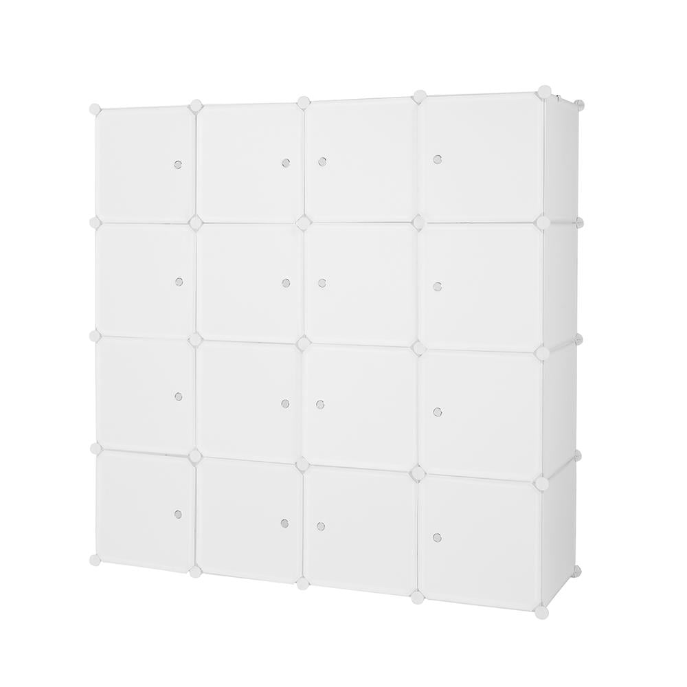 Zimtown 16-Cube DIY Modular Shelving Storage Organizer,14"x 18" Portable Wardrobe with 3 Clothes Rods & Door