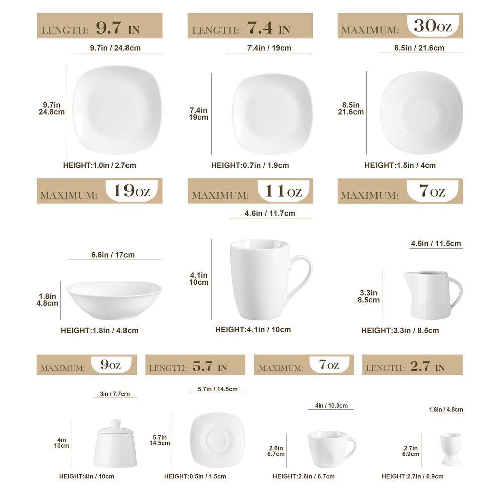 MALACASA 50-Piece Neutral White Porcelain Dinnerware Set ELISA-50