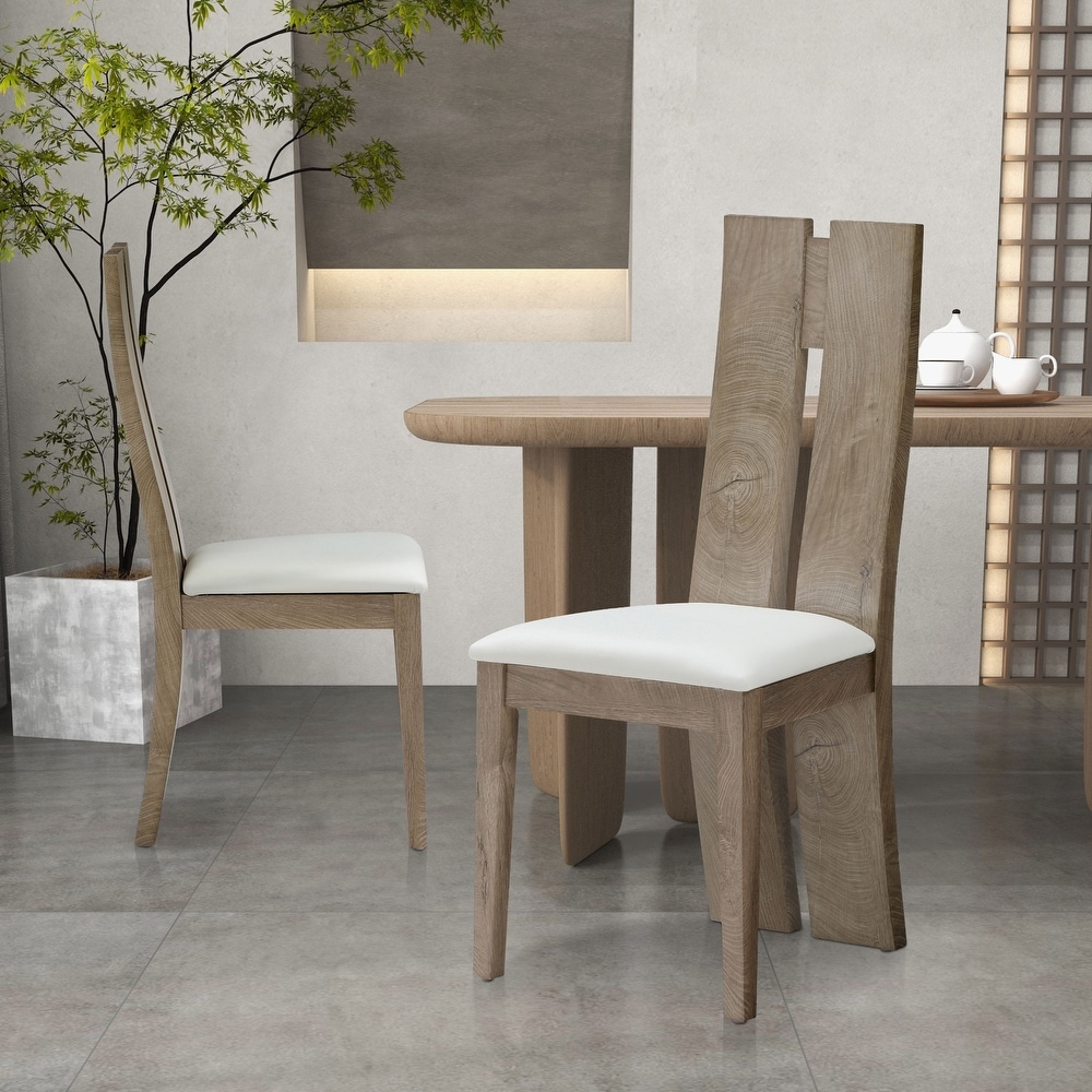 Set of 2 Dining Chair with PU Leather Cushion Seat and Wooden Back