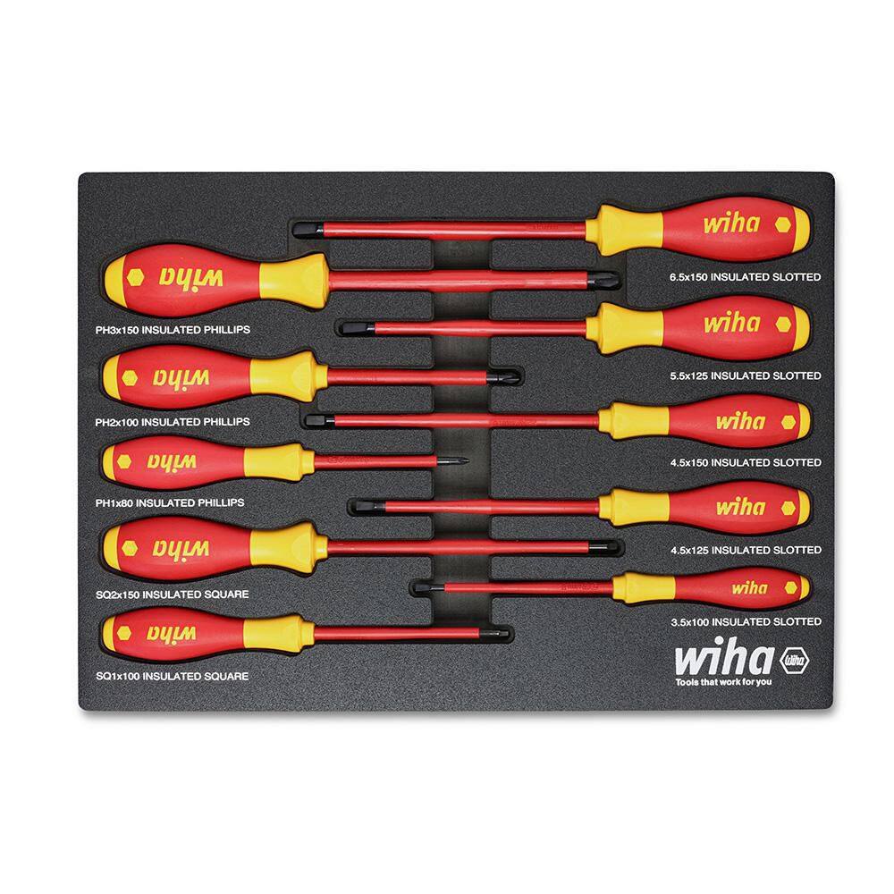 Wiha 10-Piece Insulated SoftFinish Cushion Grip Screwdriver Tray Set 32080