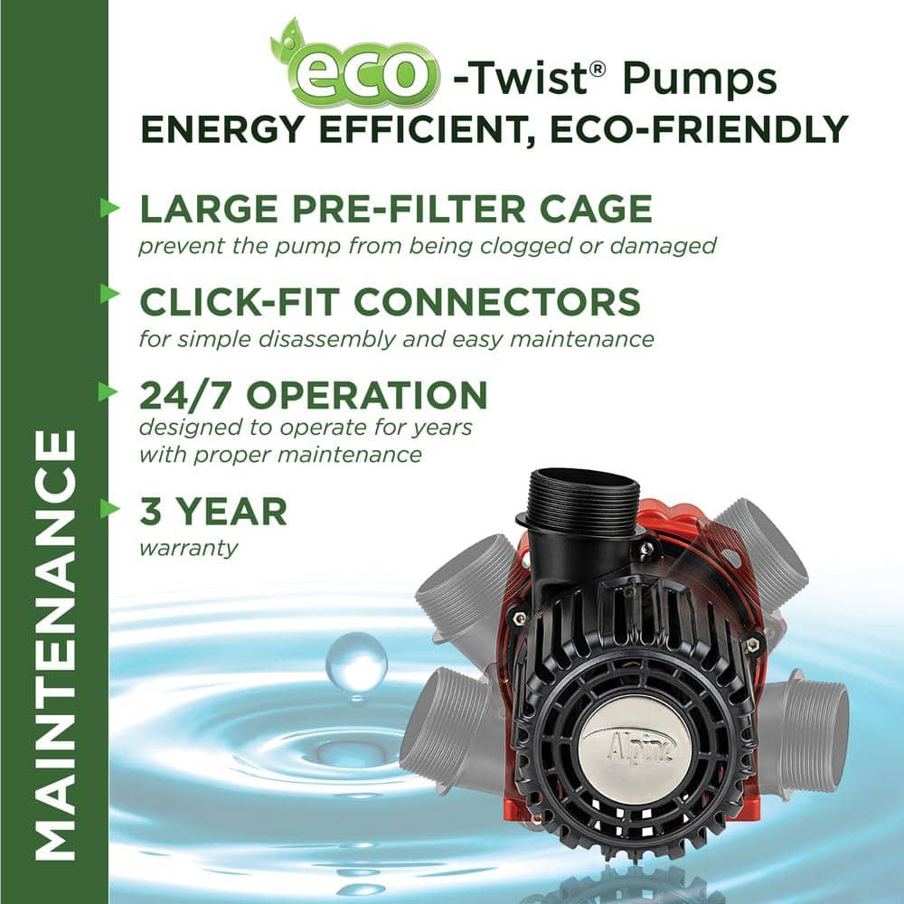 Alpine Corporation Eco-Twist Energy-Saving Pump 1500GPH with 33' Cord PXX1500