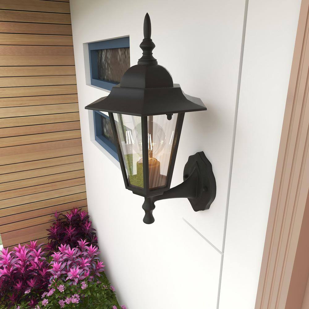 Pia Ricco 1-Light Textured Black Not Solar Outdoor Wall Lantern Sconce with Clear Glass 1Jay-17331BK