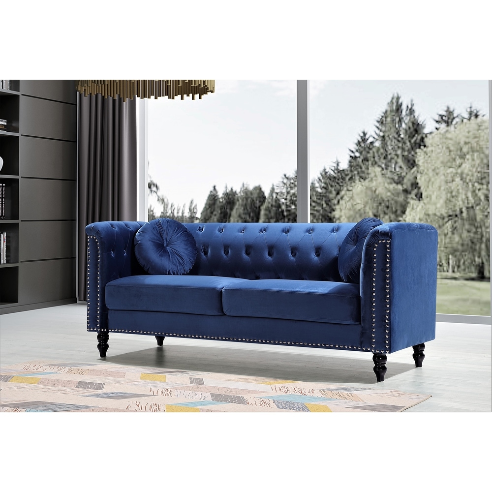 Calvin Classic Velvet Kittleson Nailhead Chesterfield 2 Piece Set Loveseat and Sofa