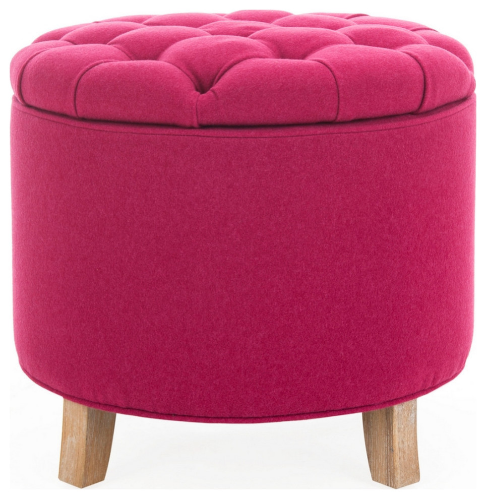 Emma Tufted Storage Ottoman  Berry/Pickled Oak   Contemporary   Footstools And Ottomans   by Rustic Home Furniture Deco  Houzz