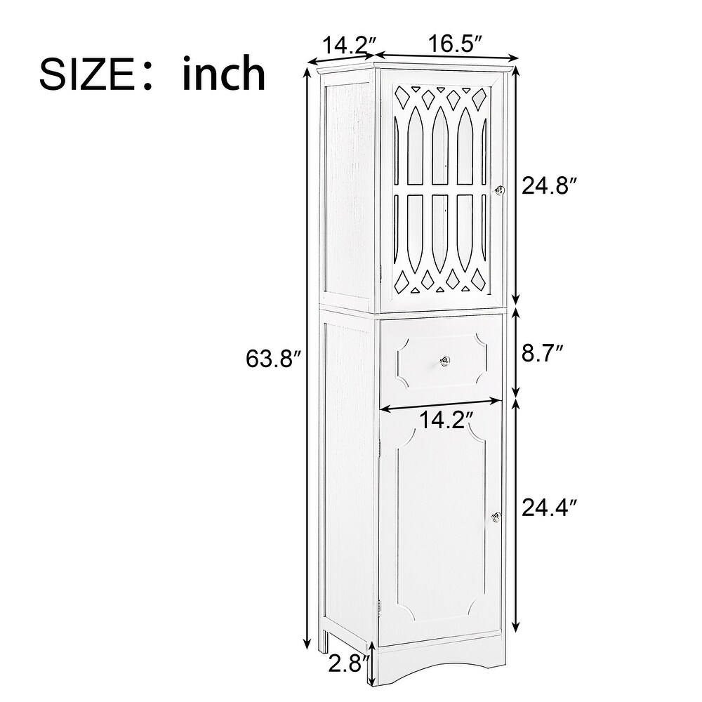 Kitchen Pantry Cabinet Tall Storage Cabinet Freestanding Cupboard w/ Doors   Adjustable Shelves  Bathroom Floor Cabinets  White