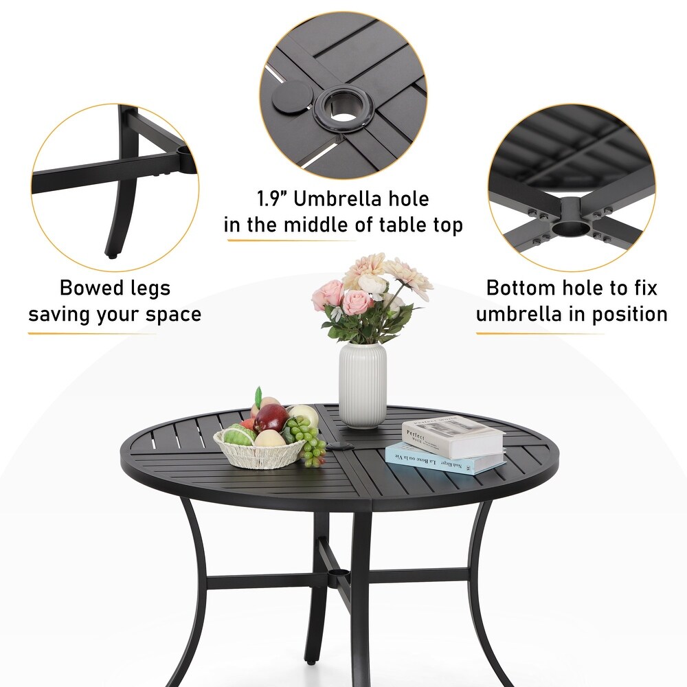 5 Piece Patio Dining Sets  4 Swivel chair with Alu Frame and Breathable Textilene Sling Fabric and 1 Round Metal Table