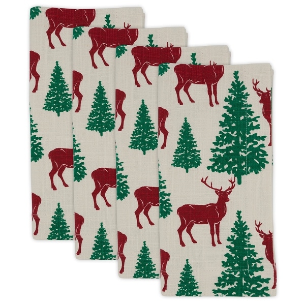 Deer and Christmas Trees Holiday Table Napkins (Set of 4)