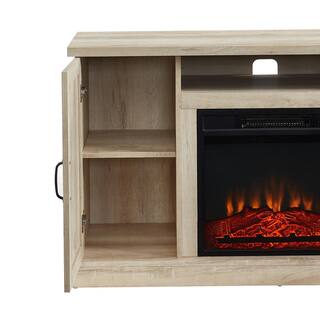 CASAINC 48 in. Freestanding Electric Fireplace with Wooden Storage TV Stand in White Oak CA-CYTVS07-WOK