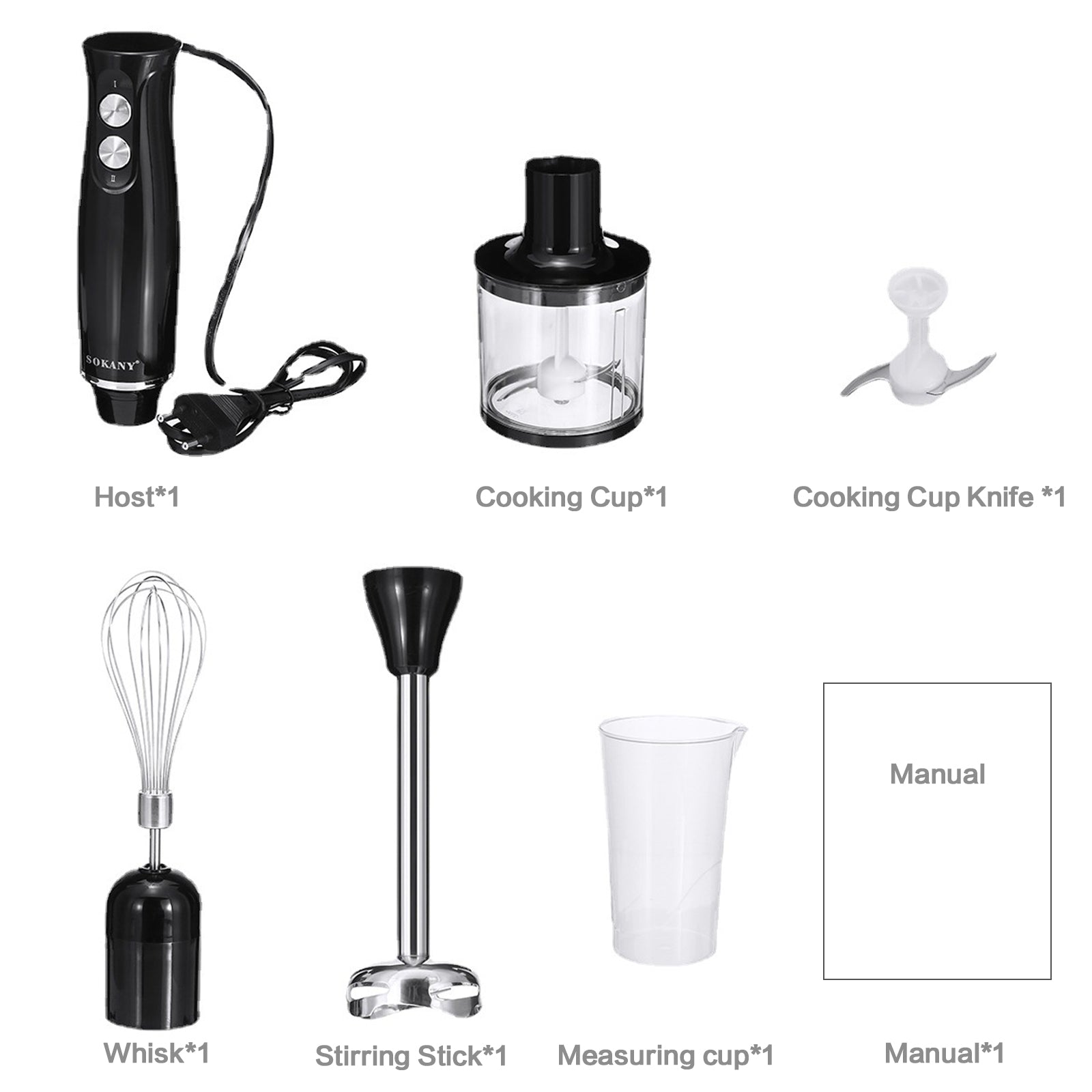 Wobythan  500W 4 in 1 Multifunctional Hand Blender Electric Mixer Meat Grinder Egg Beater Food Processor