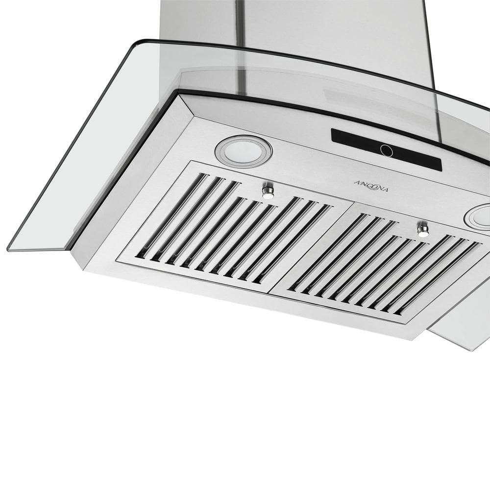 Ancona 30 in 600 CFM Convertible Wall Mounted Glass Canopy Range Hood with LED Lights in Stainless Steel