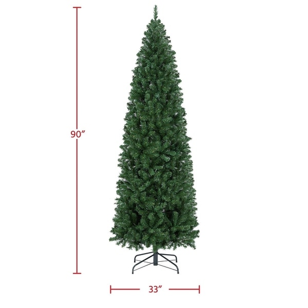 7.5ft Prelit Kingswood Fir Pencil Artificial Hinged Christmas Tree Skinny Corner Xmas Tree with 350 Incandescent White Lights