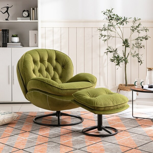 Modern Velvet Accent chair Upholstered Tufted Chair with Ottoman Footrest