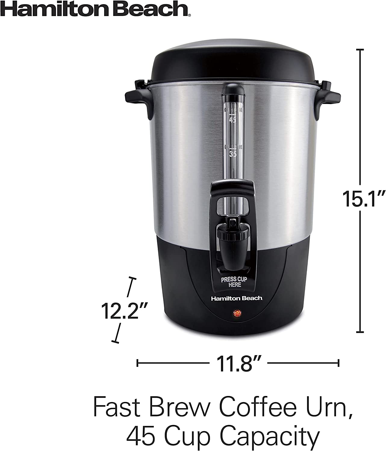 Hamilton Beach 40521 Coffee Urn and Hot Beverage Dispenser 45 Cup Fast Brew Silver