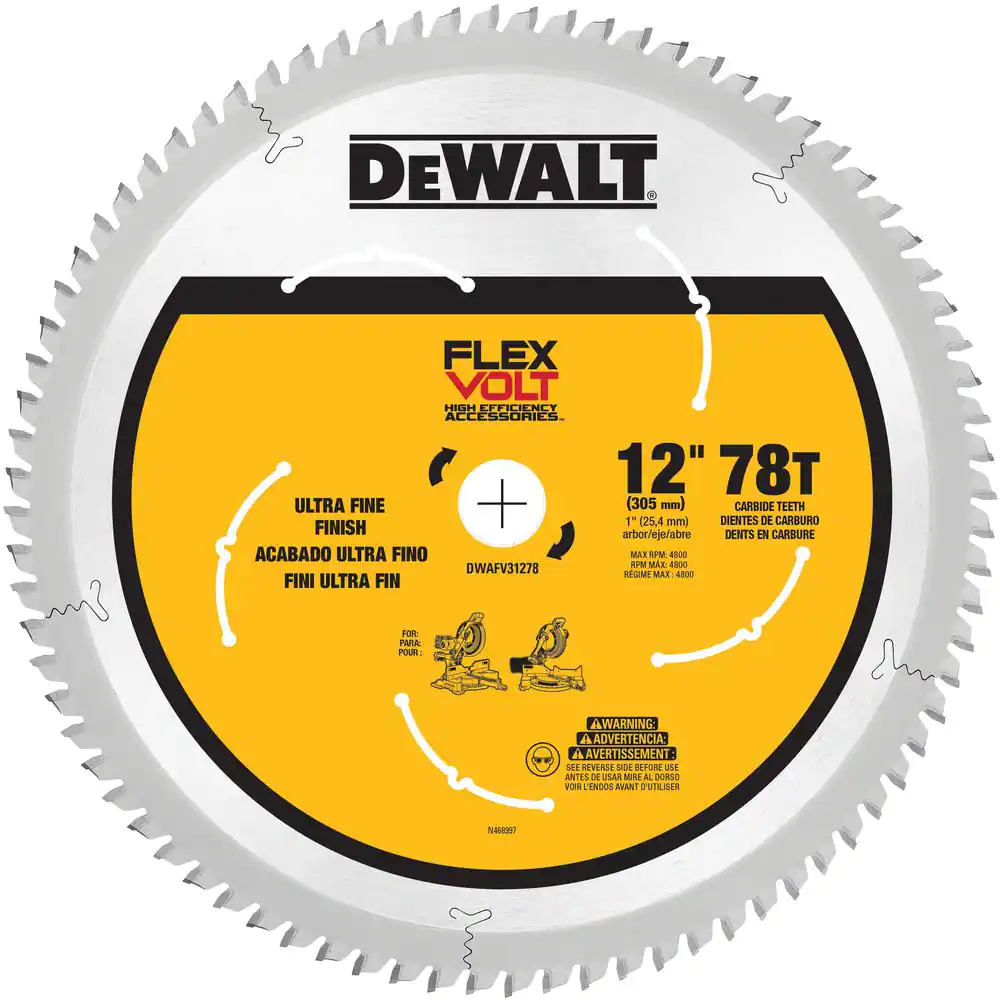 DEWALT DWAFV31278 FLEXVOLT 12 in. 78-Teeth Carbide-Tipped Miter Saw Blade