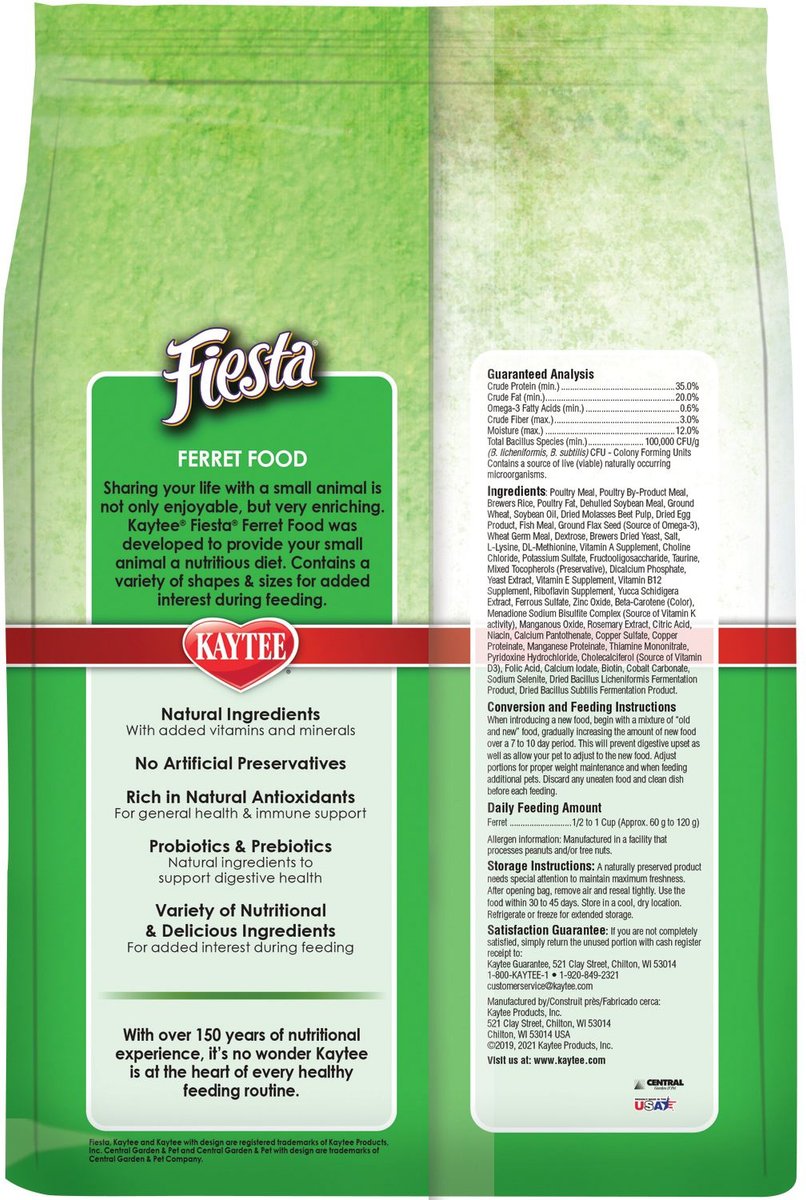 Kaytee Fiesta Natural Ferret Food， 2.5-lb bag