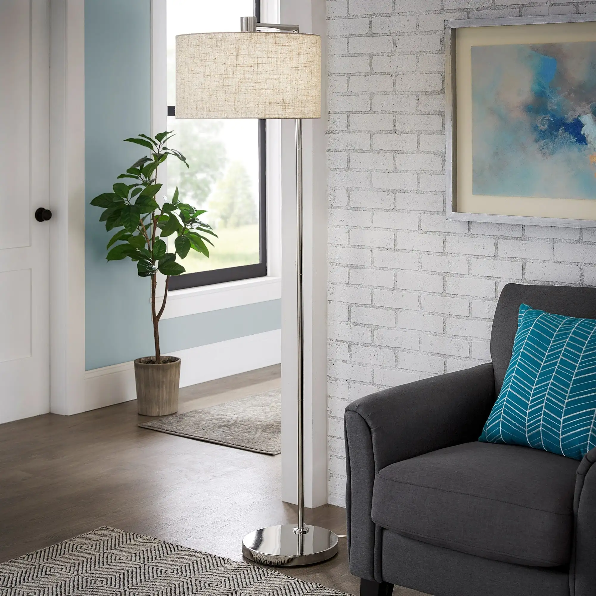 Hilda Contemporary Brushed Steel Floor Lamp by iNSPIRE Q Modern