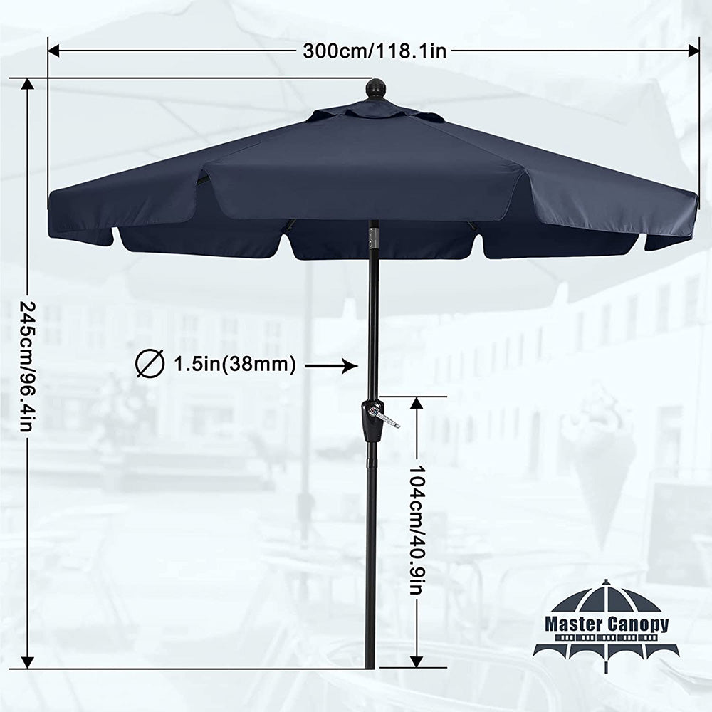 Valance Patio Umbrella For Outdoor Table Market -8 Ribs (10Ft, Navy Blue)