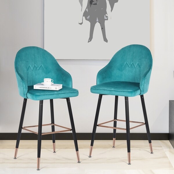 Adeco Set of 2 Velvet Bar Stools with Metal Legs