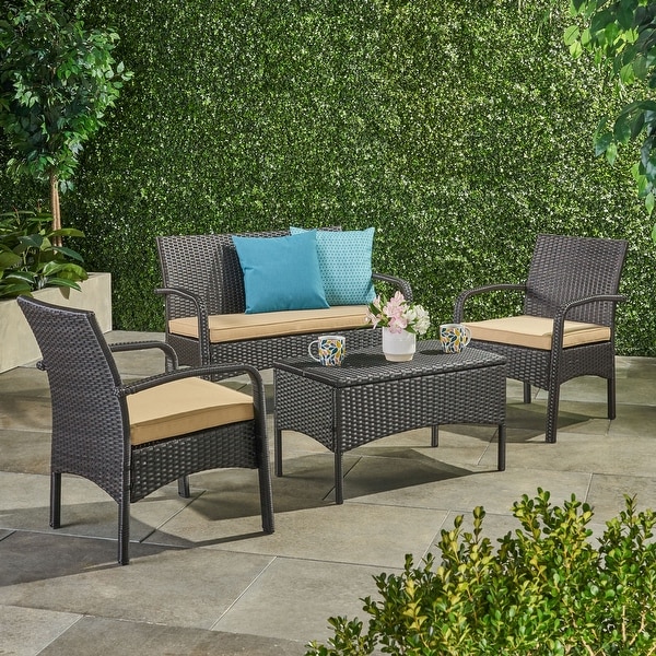 Cordoba Outdoor Wicker 4piece Conversation Set with Cushions by Christopher Knight Home