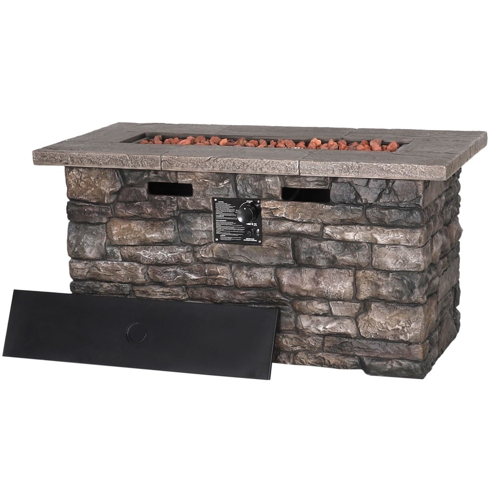 VEIKOUS Rectangle 50000 BTU Propane Gas Fire Pit Table for Outside Patio with Lid  Cover and Lava Rocks