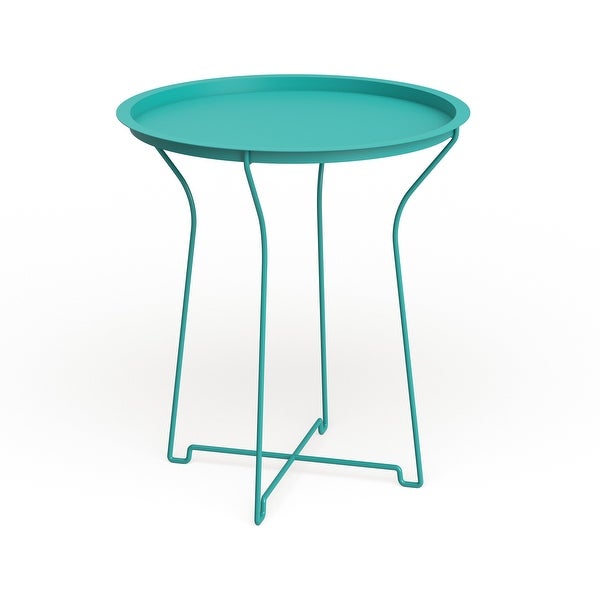 Atlantic Metal Round Side Tray Table; Removeable Tray Top， Decor， Wire Collapsible Legs， Indoor， Outdoor