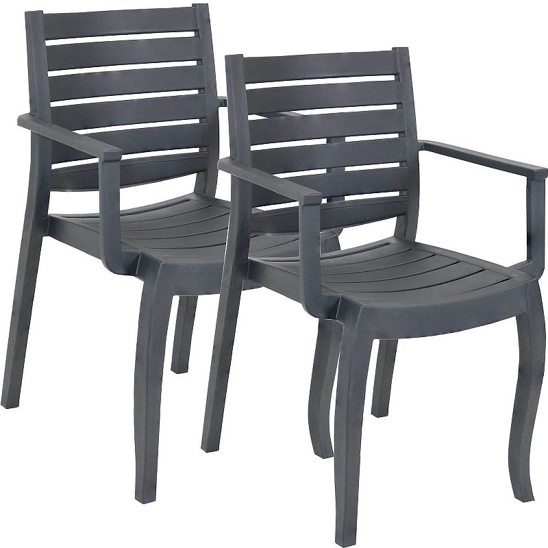 Sunnydaze Illias Set Of 2 Plastic Stackable Patio Armchair