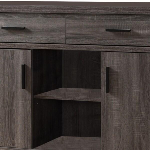 Wooden Buffet with 2 Drawers and 2 Door Cabinets， Distressed Gray