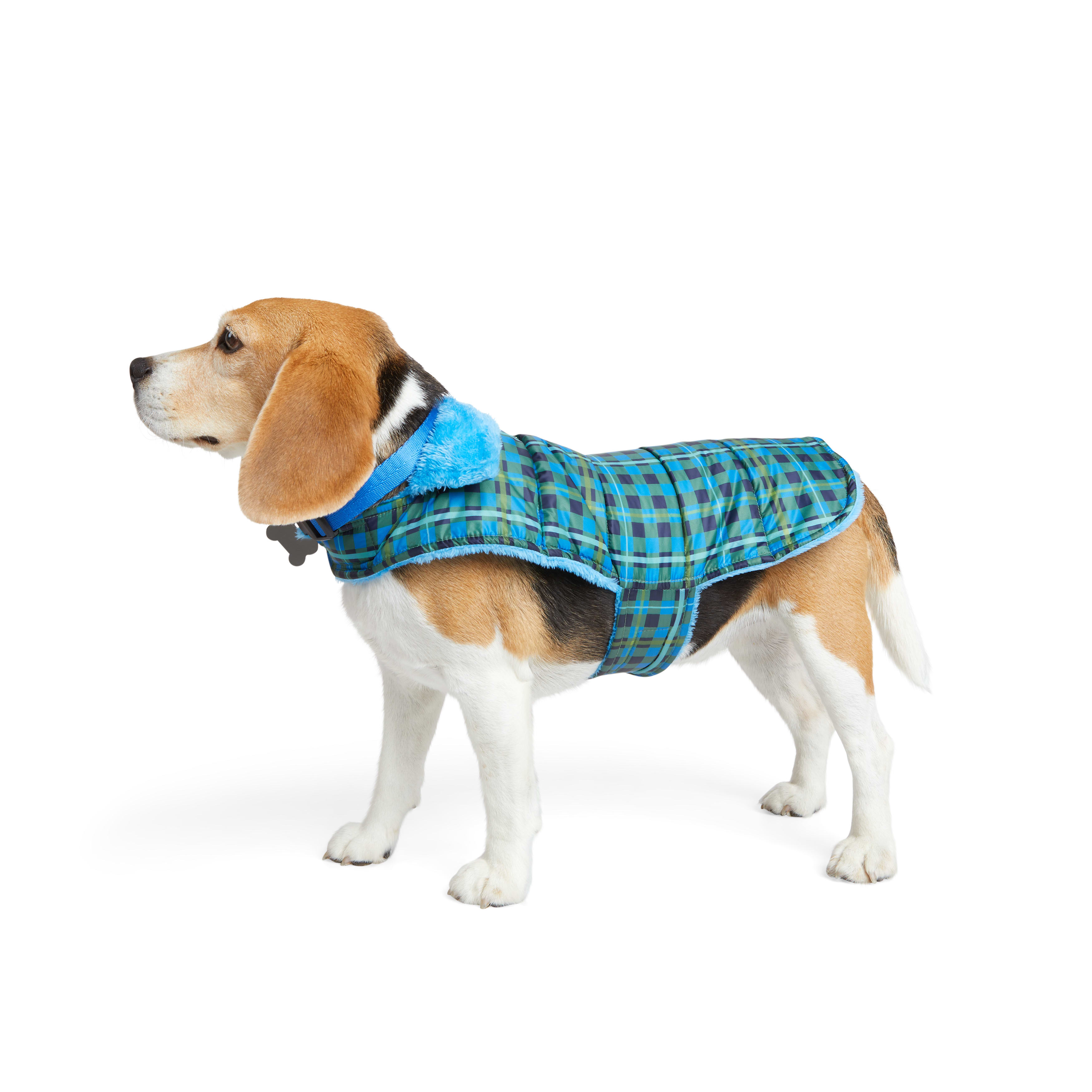 YOULY Blue Reversible Cozy Puffer Dog Jacket， X-Small/Small