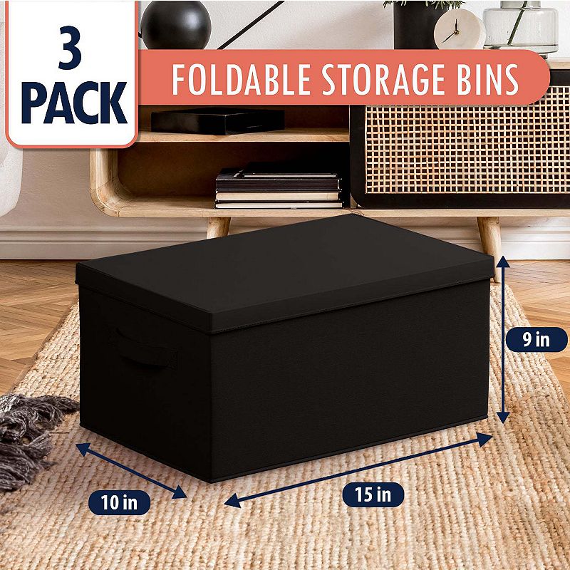 Foldable Storage Bin with Handles and Lid - Set of 3