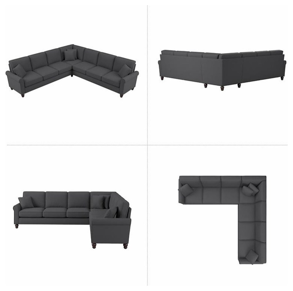 Pemberly Row 111W L Shaped Sectional Couch in Charcoal Gray Herringbone Fabric   Traditional   Sectional Sofas   by Homesquare  Houzz