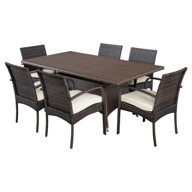 Rudolph 7pc Wicker Patio Dining Set With Cushions Brown Christopher Knight Home