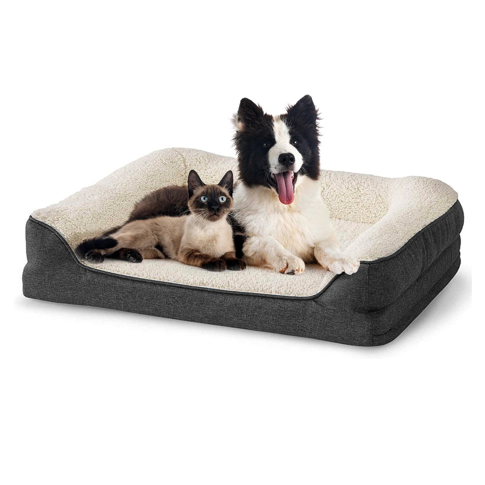 Pet Dog Sofa Bed Orthopedic Memory Foam with Removable Washable Cover & Waterproof Liner, Grey Medium Size