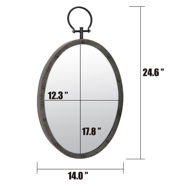 X 14 2 quot Oval Metal Wall Mirror With Rivet Trim Dark Gray Stonebriar Collection