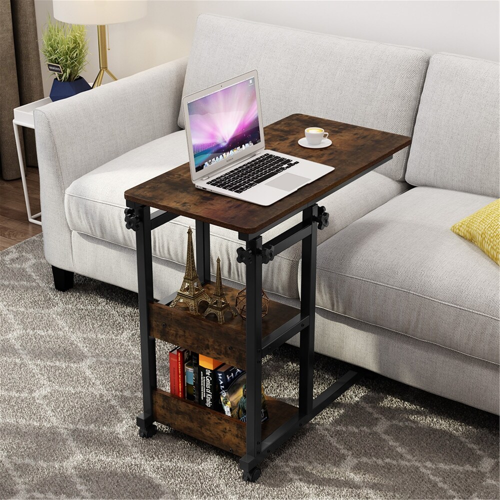 Mobile Snack Side Table  Height Adjustable C Shaped Bedside Table